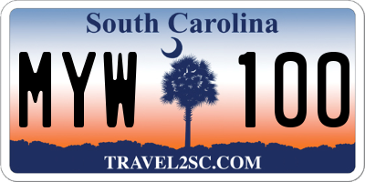 SC license plate MYW100