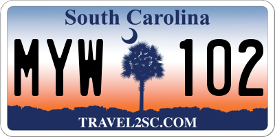 SC license plate MYW102