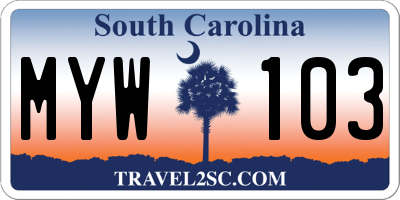 SC license plate MYW103