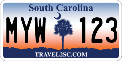 SC license plate MYW123