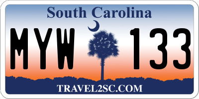 SC license plate MYW133