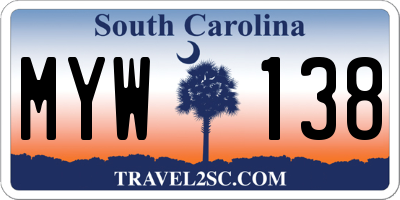 SC license plate MYW138