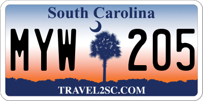SC license plate MYW205