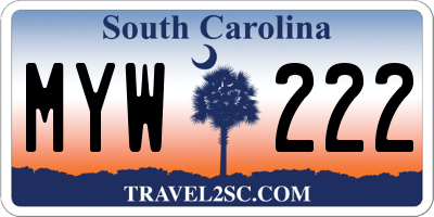 SC license plate MYW222