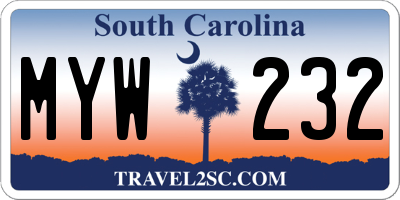 SC license plate MYW232