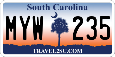 SC license plate MYW235