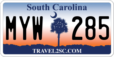 SC license plate MYW285