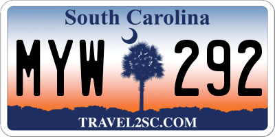 SC license plate MYW292