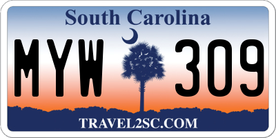 SC license plate MYW309