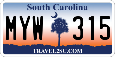 SC license plate MYW315