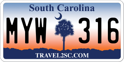 SC license plate MYW316