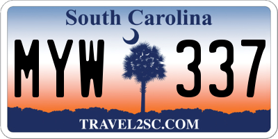 SC license plate MYW337