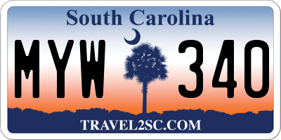 SC license plate MYW340