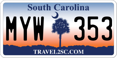 SC license plate MYW353
