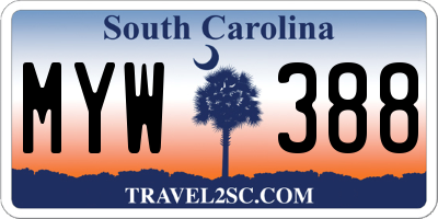 SC license plate MYW388