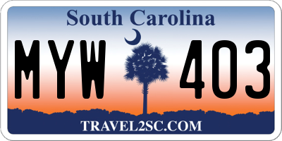 SC license plate MYW403