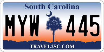 SC license plate MYW445