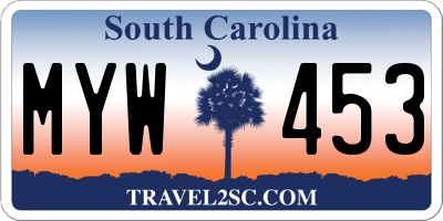 SC license plate MYW453