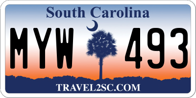 SC license plate MYW493