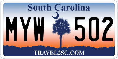 SC license plate MYW502