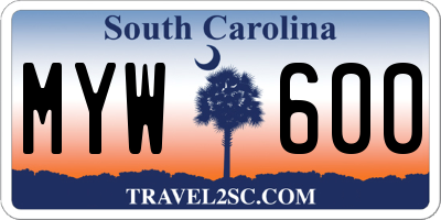SC license plate MYW600