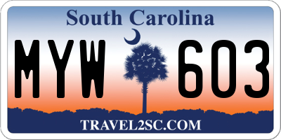 SC license plate MYW603