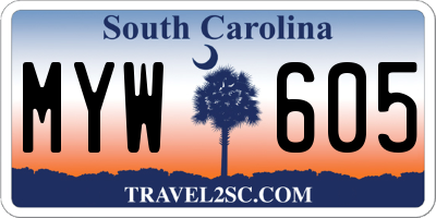 SC license plate MYW605