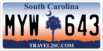 SC license plate MYW643