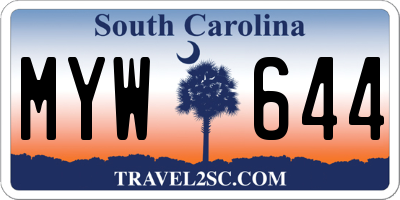 SC license plate MYW644