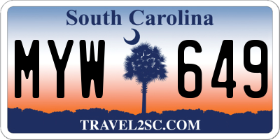 SC license plate MYW649