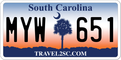 SC license plate MYW651