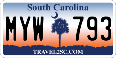 SC license plate MYW793
