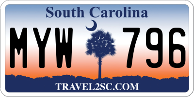 SC license plate MYW796