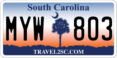 SC license plate MYW803