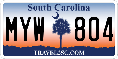 SC license plate MYW804