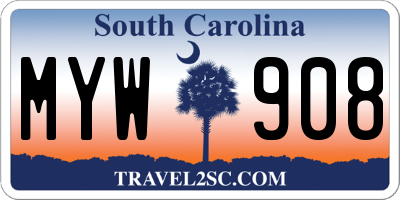 SC license plate MYW908
