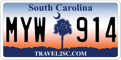 SC license plate MYW914
