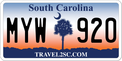 SC license plate MYW920