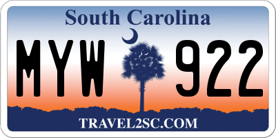 SC license plate MYW922