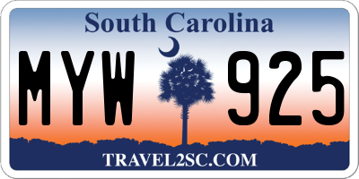 SC license plate MYW925
