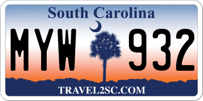 SC license plate MYW932