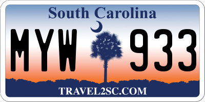 SC license plate MYW933