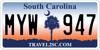 SC license plate MYW947