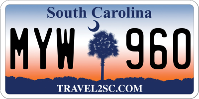 SC license plate MYW960