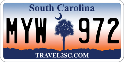 SC license plate MYW972