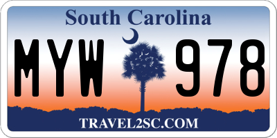 SC license plate MYW978
