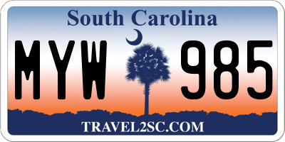 SC license plate MYW985