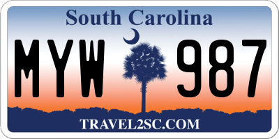 SC license plate MYW987