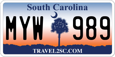 SC license plate MYW989