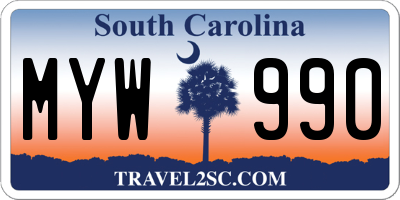 SC license plate MYW990